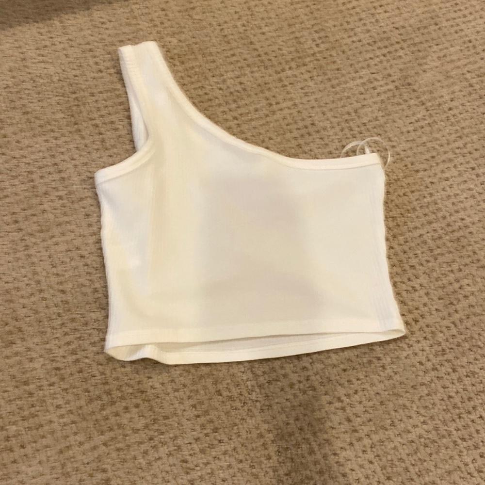 one shoulder white ribbed crop top